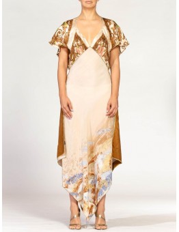 MORPHEW COLLECTION Pastel Earthtone Silk Backless Three- Scarf Dress