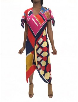MORPHEW COLLECTION Pink & Blue Silk Poly Bias Cut Scarf Dress Made From 1970'S Geometric Scarves