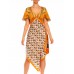 MORPHEW COLLECTION Orange, White & Brown Silk Twill Dots Geometric Print 3-Scarf Dress Made From Vintage Scarves