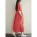Button Chiffon Robes Fabrics red prints Dresses summer