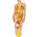 MORPHEW COLLECTION Yellow & Red Bias Cut Silk Jacquard Sagittarius Multi-Way Scarf Dress