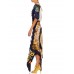 MORPHEW COLLECTION Navy Blue & White Silk Twill Stripe Versace Style Print 3-Scarf Dress