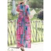 Modern pink prints cotton linen quilting clothes fine Work tie waist Maxi summer Dress