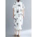 Organic o neck patchwork cotton linen dresses Casual Shirts white dotted Art Dresses Summer