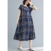 Italian drawstring cotton dresses Work Outfits blue plaid Dresses summer