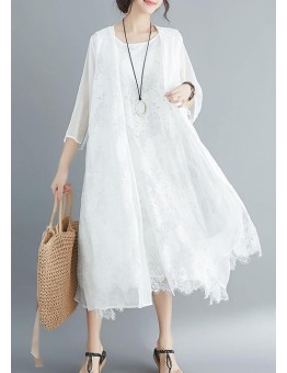 Women white lace Robes sleeveless A Line summer Dresses