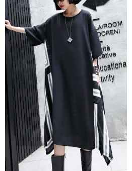 Vivid o neck patchwork cotton dresses Work Outfits black Maxi Dresses summer