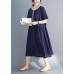 Style navy linen dress plus size Outfits o neck patchwork oversized Summer Dress