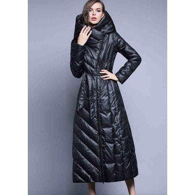 Black fashion Pockets Thick slim fit Winter lengthen Duck Down down coat