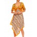 MORPHEW COLLECTION Orange, White & Brown Silk Twill Dots Geometric Print 3-Scarf Dress Made From Vintage Scarves