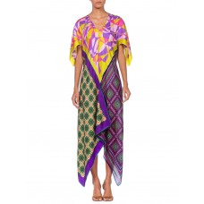 MORPHEW COLLECTION Multicolor Geometric Bias Cut Kaftan  Dress Made From 1960'S Silk Scarves