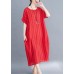 French red linen cotton dresses striped cotton summer Dress