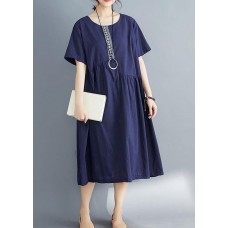 Style navy linen dress plus size Outfits o neck patchwork oversized Summer Dress