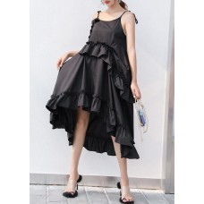 Italian black Cotton quilting dresses asymmetric tunic summer Dresses