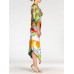 MORPHEW COLLECTION Olive Green, Orange & Red Silk Floral Geo Dress With Swan Print