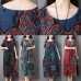 Women blue prints cotton Robes o neck Maxi summer Dresses